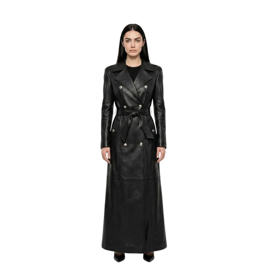 The Vivienne Women's Black Cowhide Leather Trench Coat
