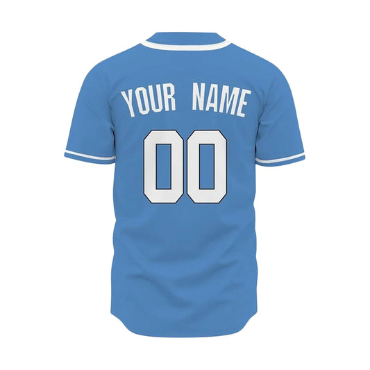 Back view of personalized custom baseball jersey with player name and number