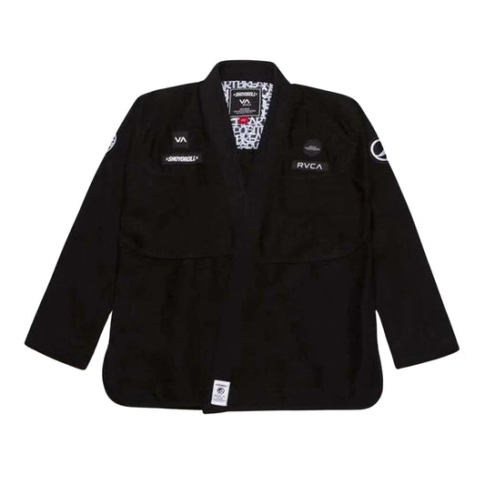 Shoyoroll Batch 115 RVCA x Heartbreakers BJJ Gi front view in black 450 GSM Brazilian Jiu-Jitsu kimono
