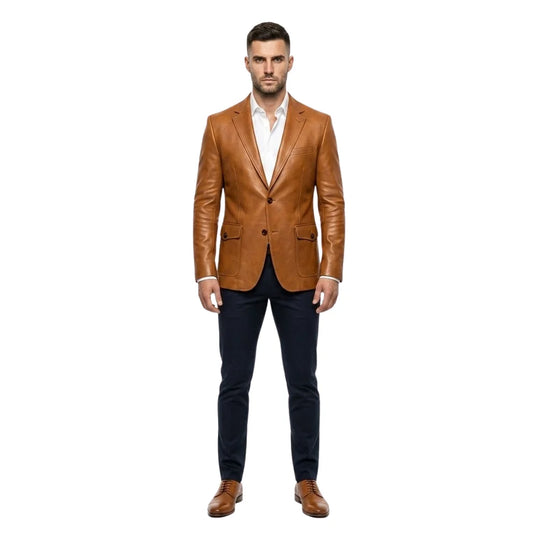 The Maverick Men's Genuine Brown Leather Blazer