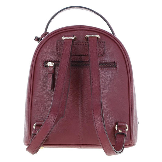 Back view of The Verona Real Leather Small Burgundy Backpack showcasing the matching adjustable shoulder straps, structured center vertical seams, and a secure hidden horizontal zip compartment