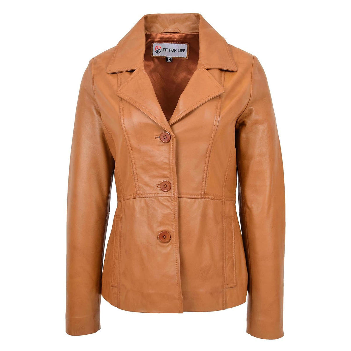 Brown Womens Classic Three Button Leather Blazer