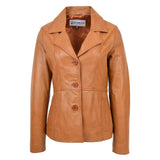 Brown Womens Classic Three Button Leather Blazer