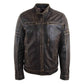 Mens Real Leather Biker Jacket Vintage Rub Off Effect