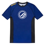 2022 Ranked No-Gi Jiu Jitsu Rash Guard blue short sleeve BJJ compression shirt front view