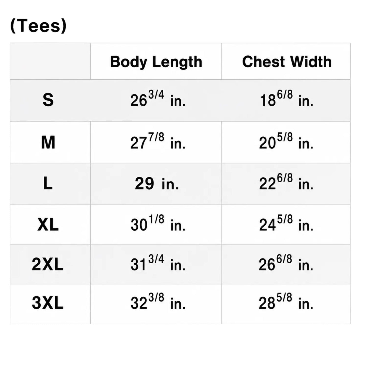 2022 Ranked No-Gi Jiu Jitsu Rash Guard size chart with body length and chest width measurements