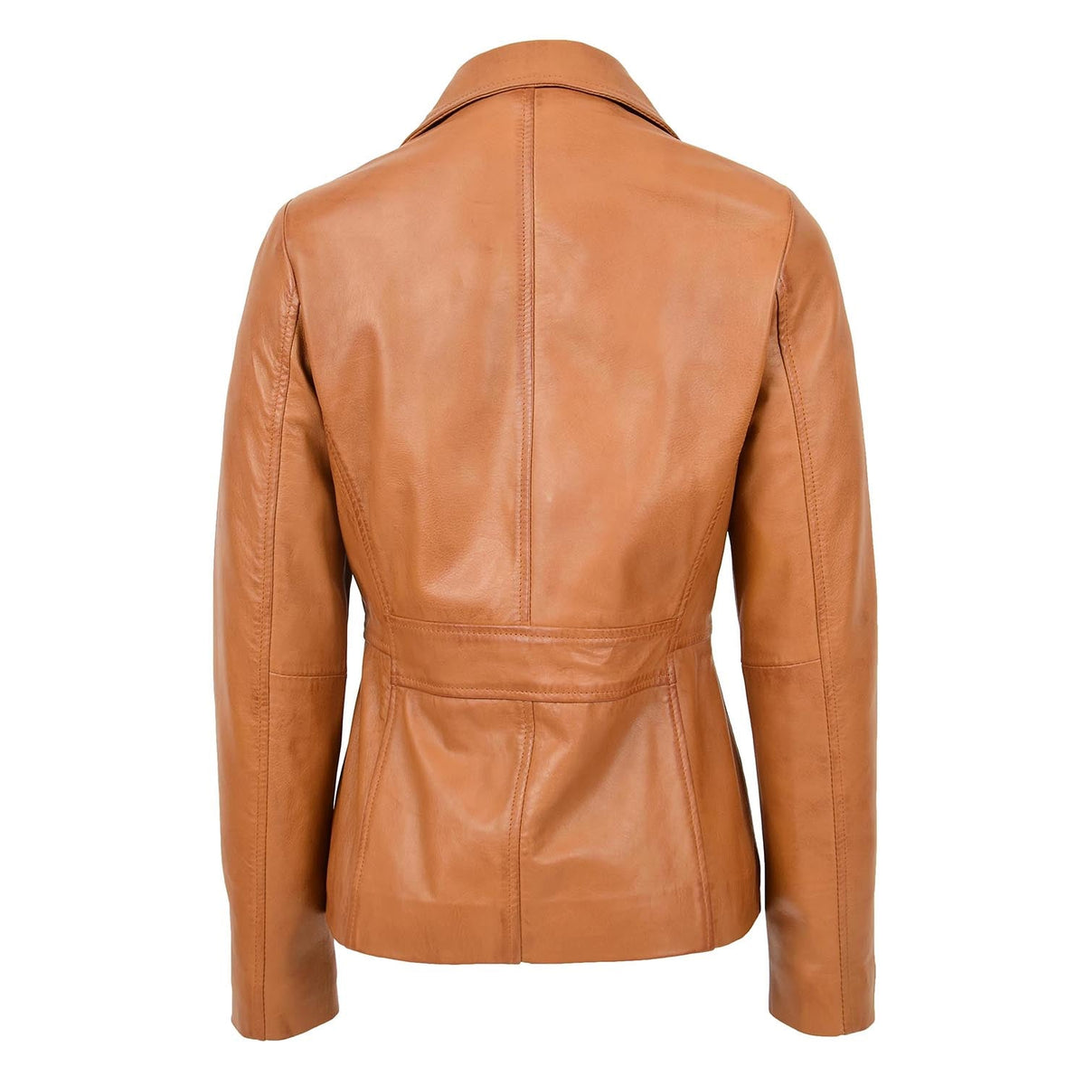 Brown Womens Classic Three Button Leather Blazer