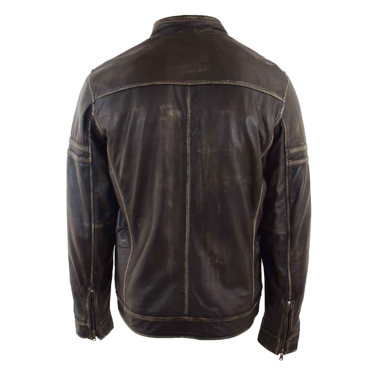 Mens Real Leather Biker Jacket Vintage Rub Off Effect