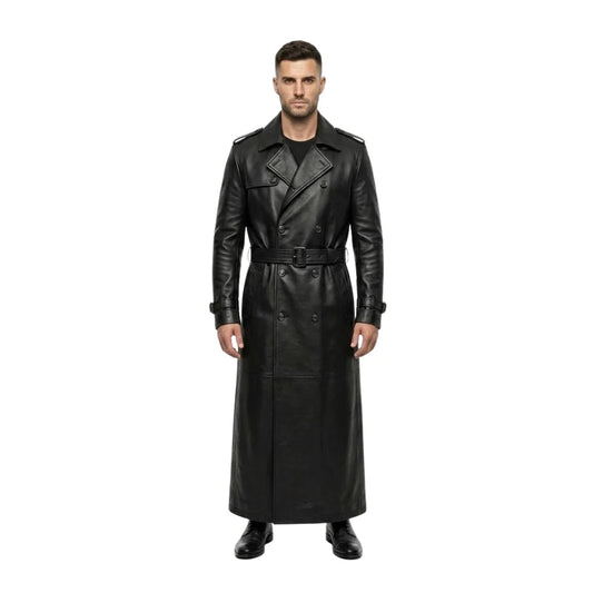 The Ashford Men's Genuine Sheepskin Black Leather Trench Coat
