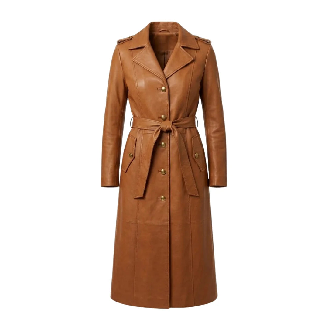 The Celeste Women's Brown Sheepskin Leather Trench Coat