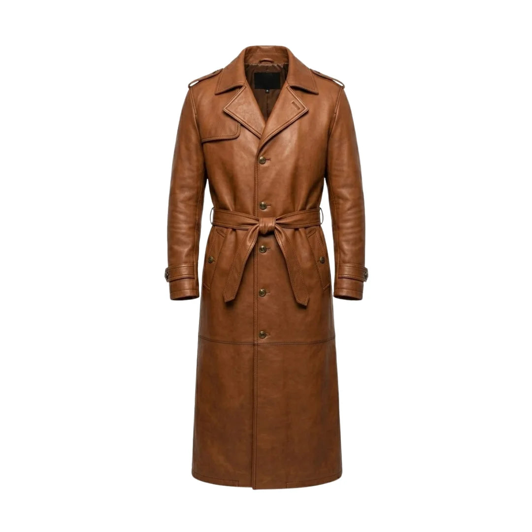 The Harlow Men's Brown Cowhide Leather Trench Coat