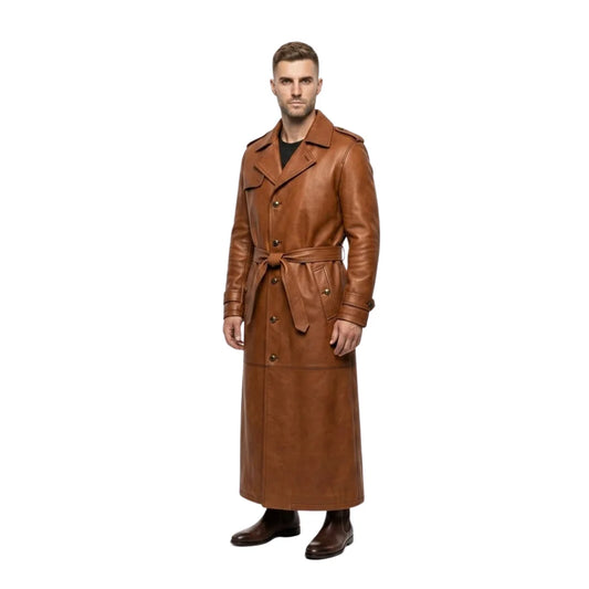 The Harlow Men's Brown Cowhide Leather Trench Coat