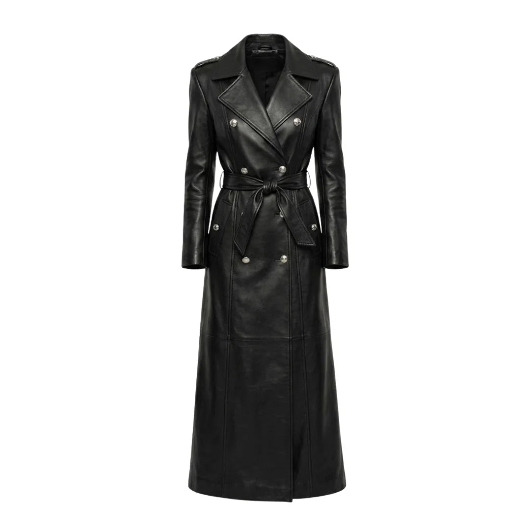 The Vivienne Women's Black Cowhide Leather Trench Coat