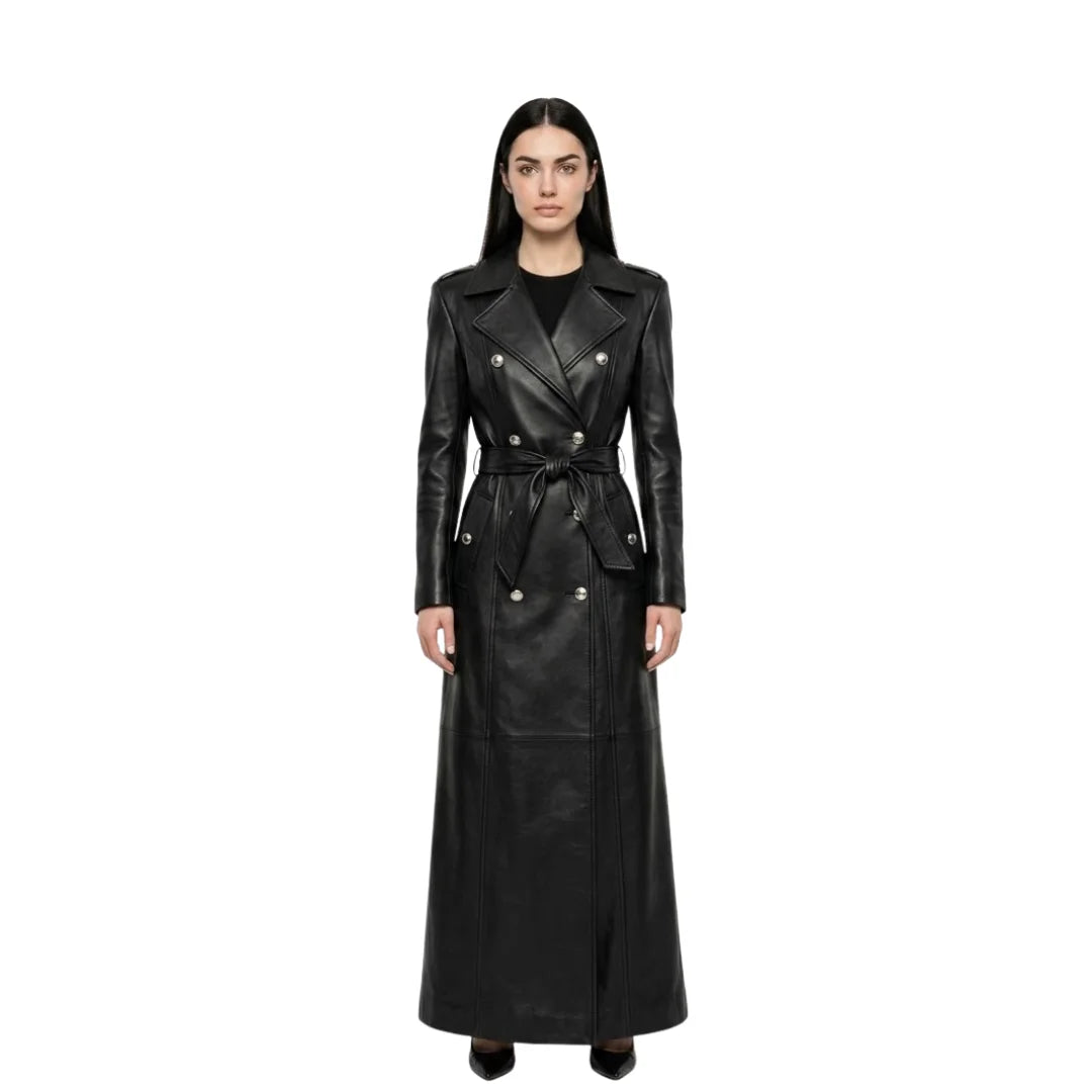 The Vivienne Women's Black Cowhide Leather Trench Coat