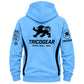 Tricogear TRO 31 blue black BJJ hoodie back view with Tricogear lion graphic