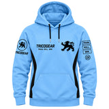Tricogear TRO 31 blue black BJJ hoodie front view in 300 GSM fleece