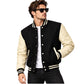American black wool varsity jacket worn by male model