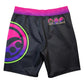 BJJ No Gi Shoyoroll Batch 143 Malibu training fitted shorts black front view with pink purple waistband and graphic