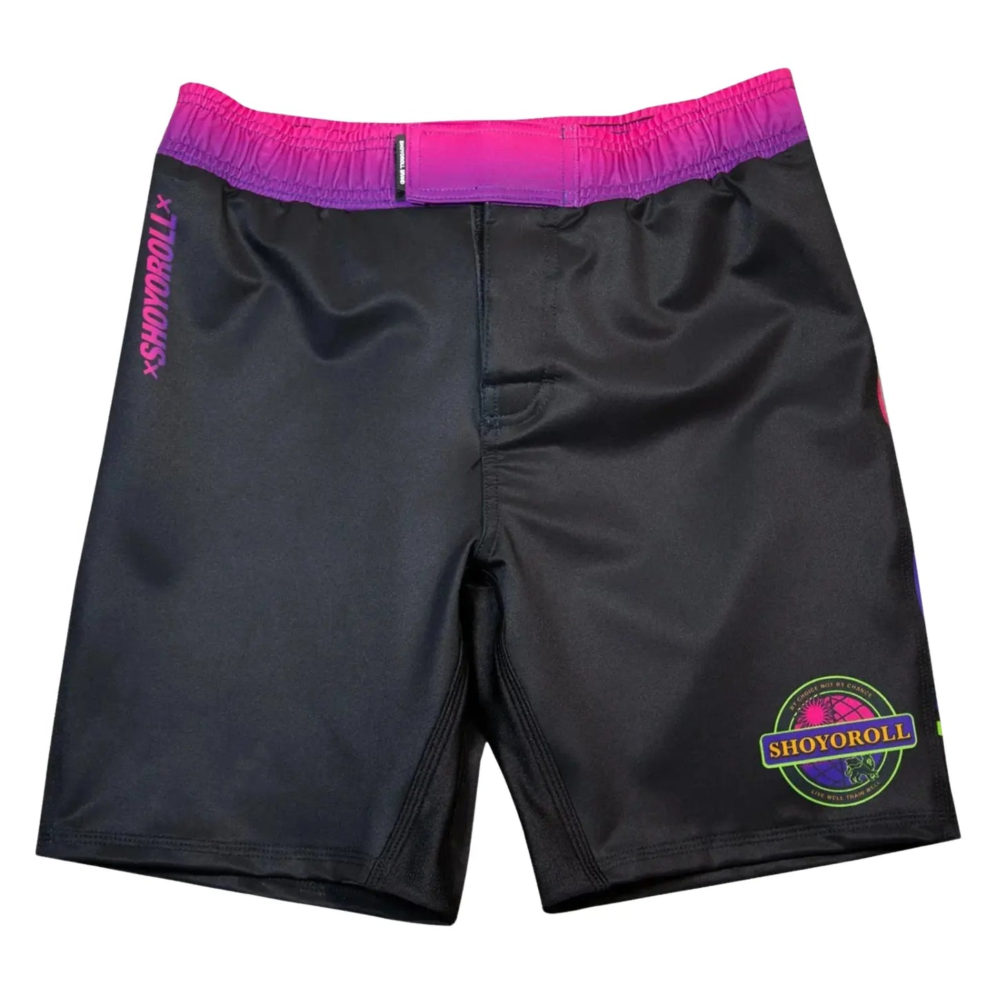 BJJ No Gi Shoyoroll Batch 143 Malibu training fitted shorts black back view with Shoyoroll logo