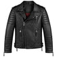 Black biker leather motorbike jacket for men front view