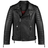 Black biker leather motorbike jacket for men front view