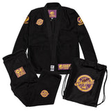Black BJJ Gi 450 GSM Brazilian Jiu-Jitsu kimono with pants and drawstring bag