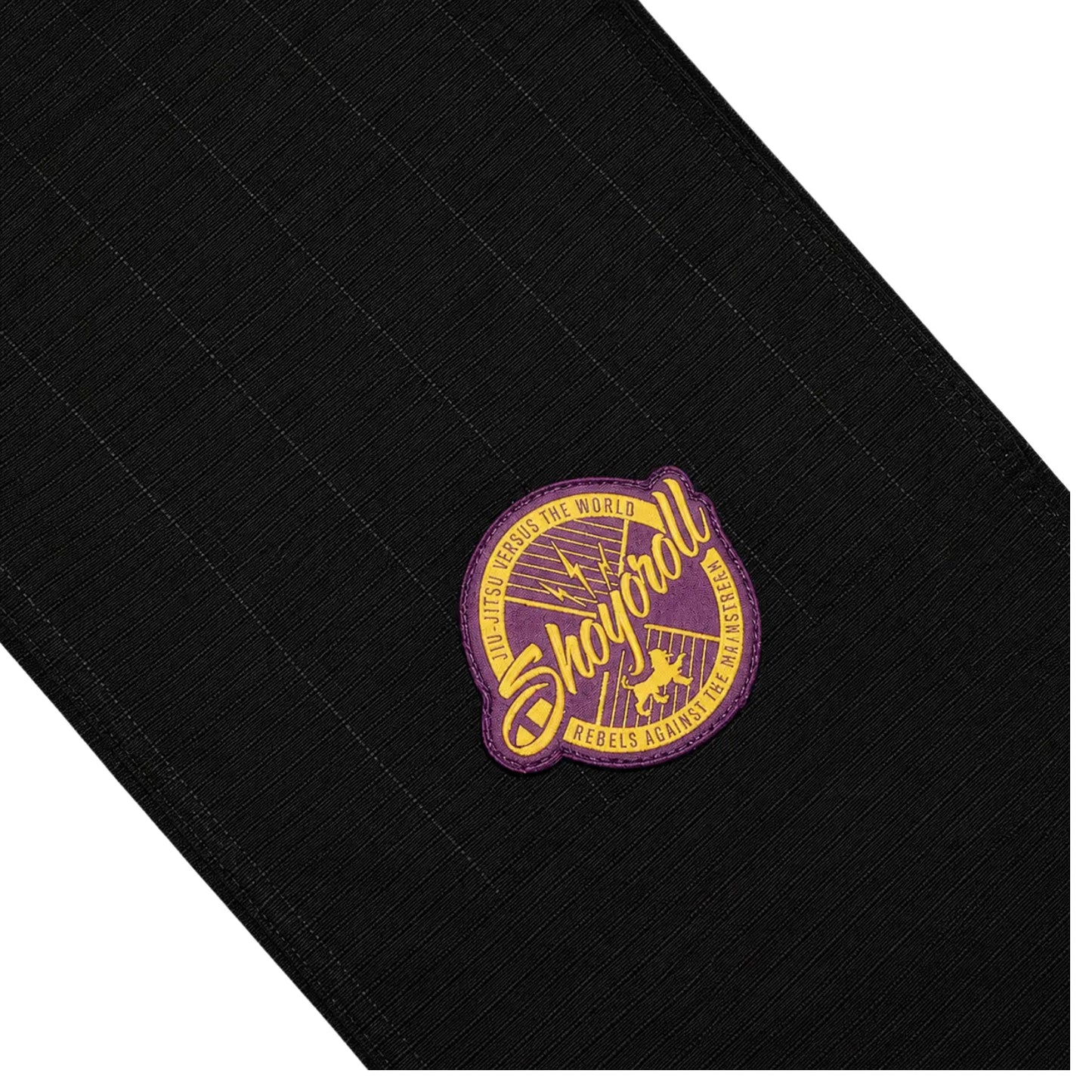 Black 450 GSM BJJ Gi fabric texture and embroidered logo detail