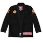 Black 450 GSM Brazilian Jiu-Jitsu Gi front view with embroidered patches