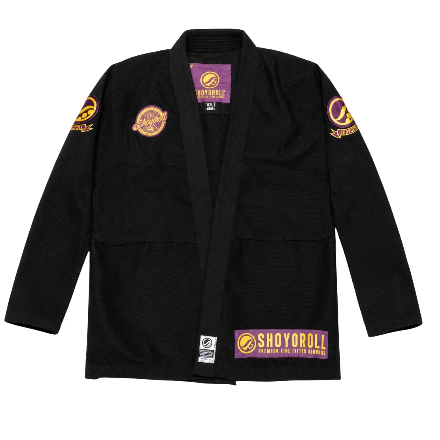 Black 450 GSM Brazilian Jiu-Jitsu Gi front view with embroidered patches
