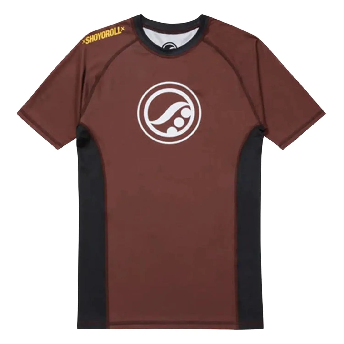 Brown No-Gi Jiu Jitsu Rash Guard short sleeve BJJ IBJJF training shirt front view