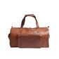 Front view of the Camel Brown Premium Pull-Up Leather Weekender Bag featuring a spacious flap pocket and premium full-grain cowhide leather.