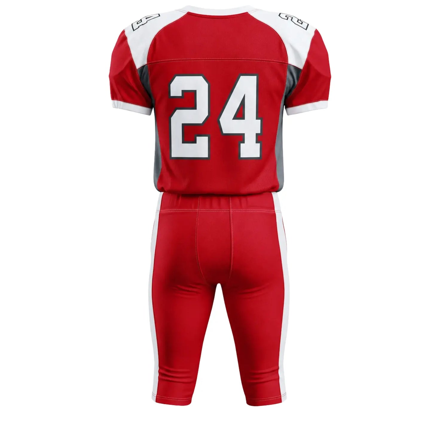 Custom American football uniform with personalized jersey number and matching pants back view