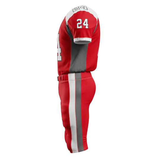 Custom American football uniform side view with padded jersey and football pants