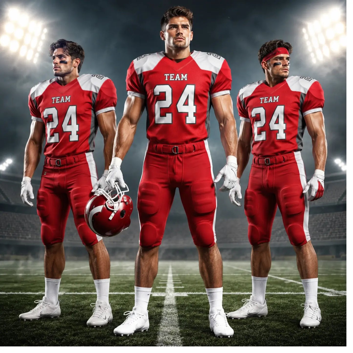 Custom American football uniforms worn by players on a football field
