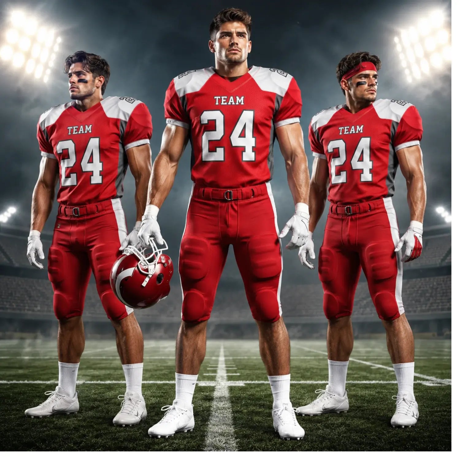 Custom American football uniforms worn by players on a football field
