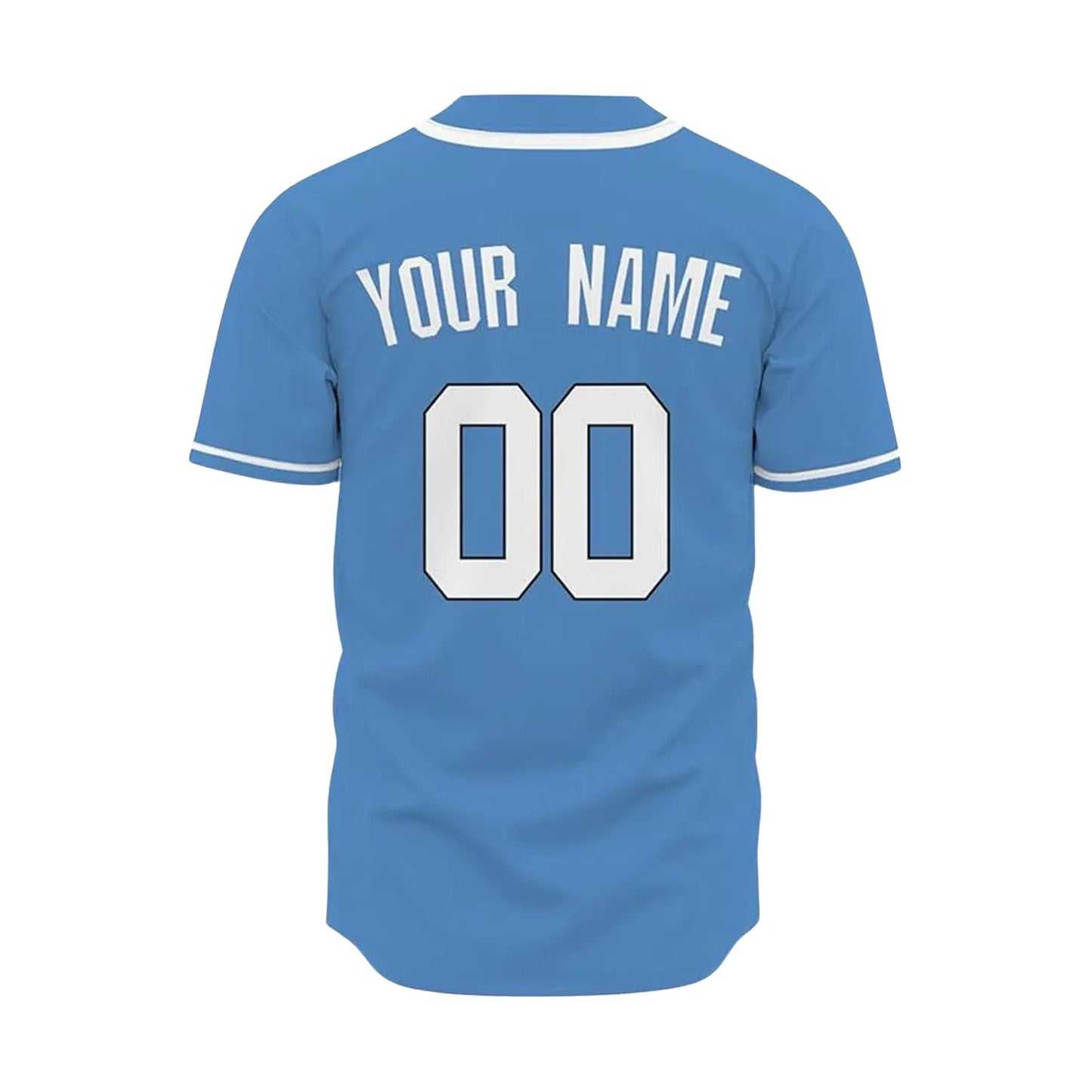 Back view of personalized custom baseball jersey with player name and number