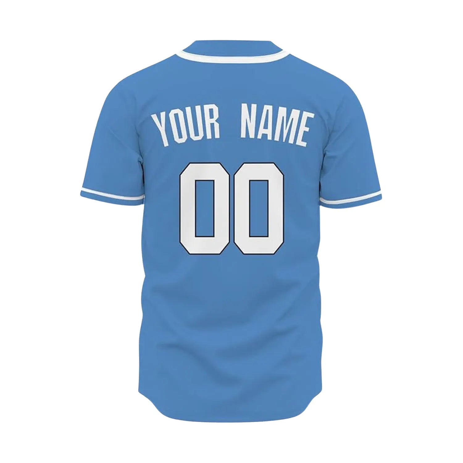Back view of personalized custom baseball jersey with player name and number