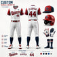 Custom baseball uniform design options with personalized team name, player name, logo, and number
6
