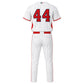 Custom baseball uniform set back view with personalized player number and team uniform desig