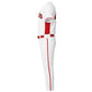 Custom baseball uniform set side view showing pinstripe design, red accents, and personalized details