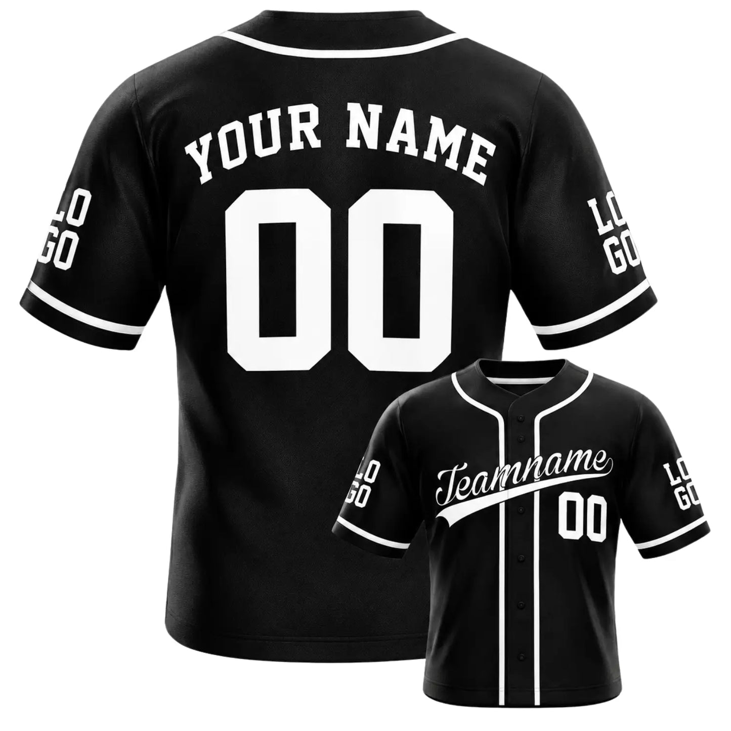 custom-black-white-baseball-jersey-back-front-view