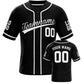 Custom black and white baseball jersey with personalized team name and player number