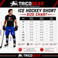 TricoGear custom hockey pant shells size chart with chest waist and hip measurements