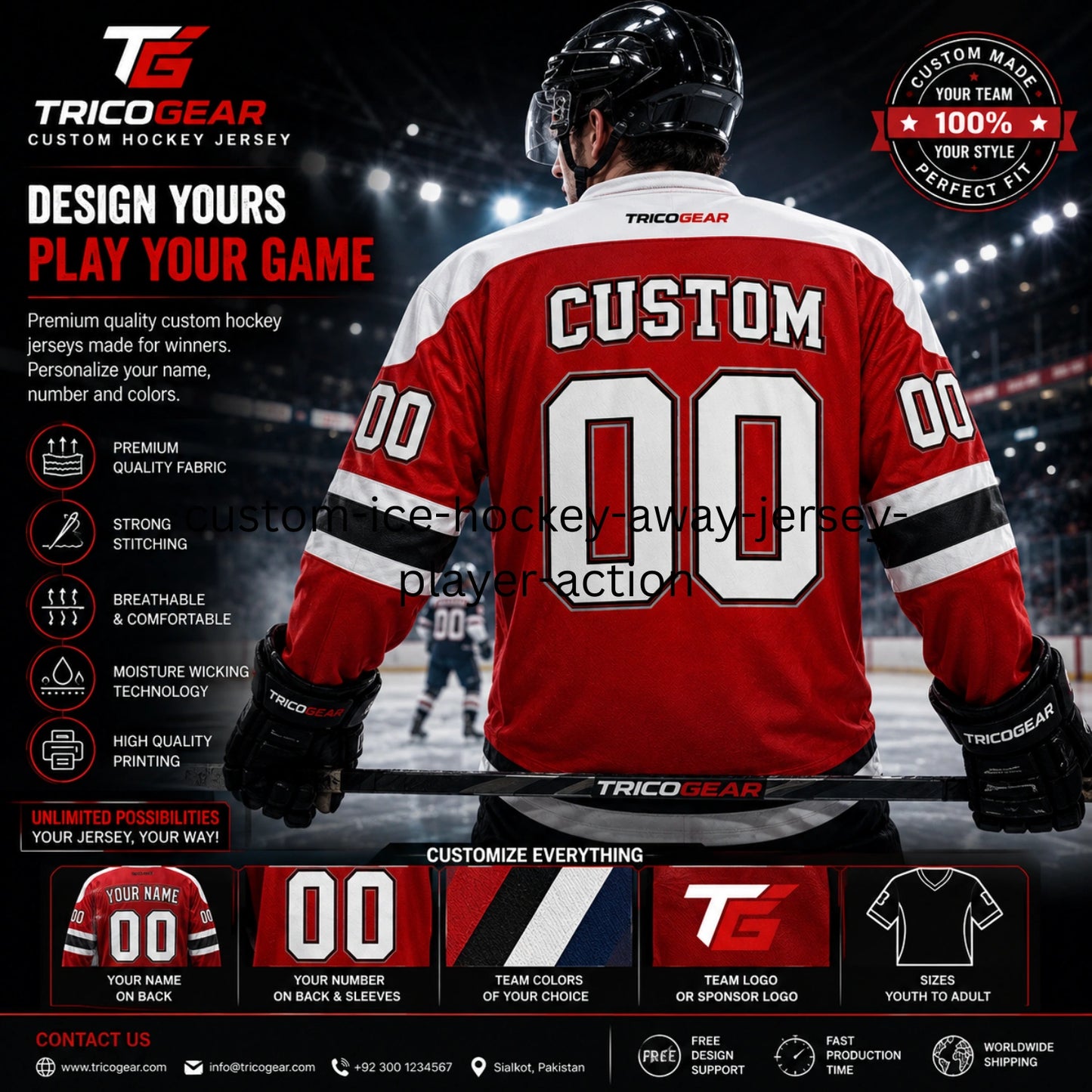 Custom Ice Hockey Game Day Away Jersey – Personalized Team Hockey Jersey