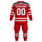 Back view of personalized custom ice hockey jersey and matching pants with custom name and number