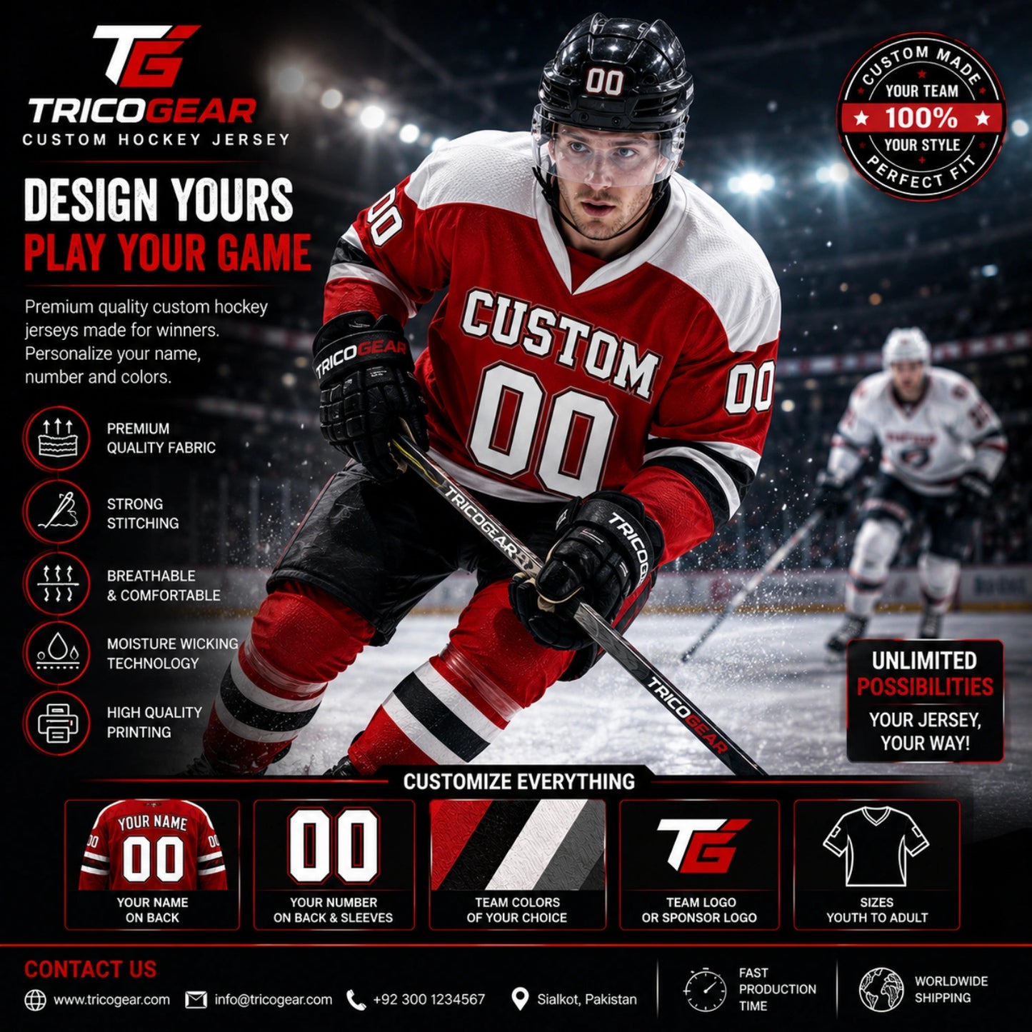 Custom Ice Hockey Game Day Away Jersey – Personalized Team Hockey Jersey