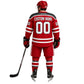 Back view of custom ice hockey jersey and pants uniform with personalized name and number