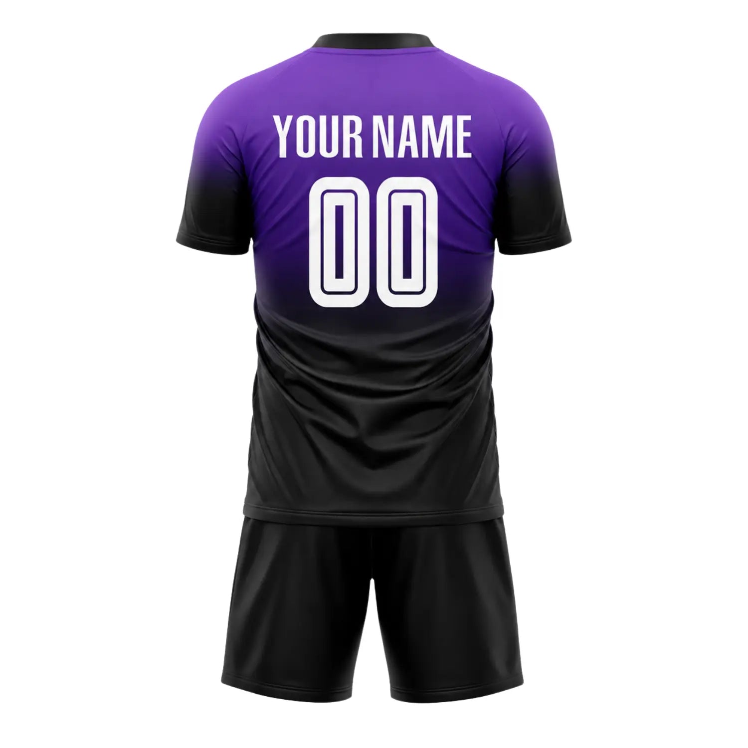Custom made purple and black football jersey set showing personalized player name and number on the back