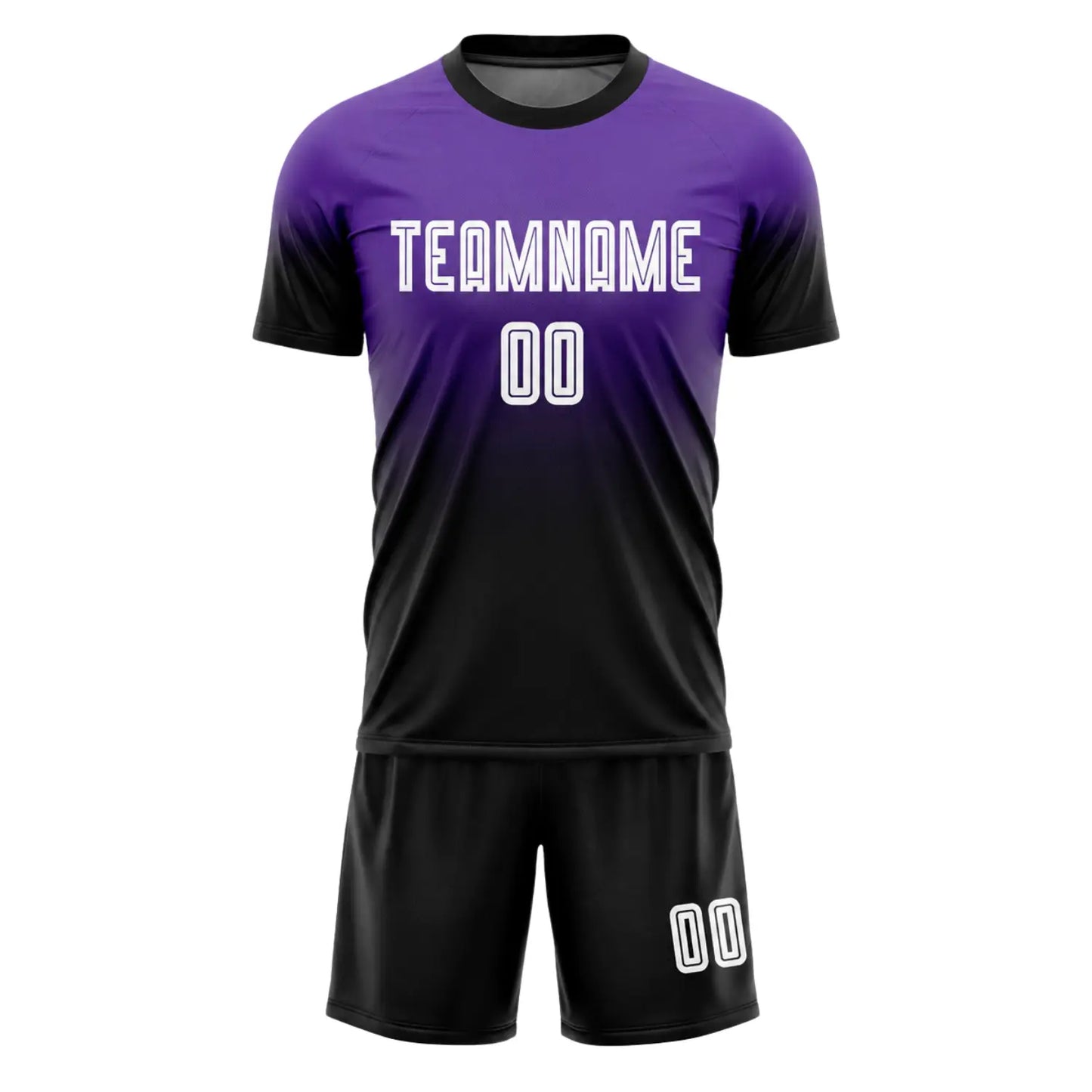 Custom made purple and black football jersey set with personalized team name and number, quick dry breathable polyester uniform
