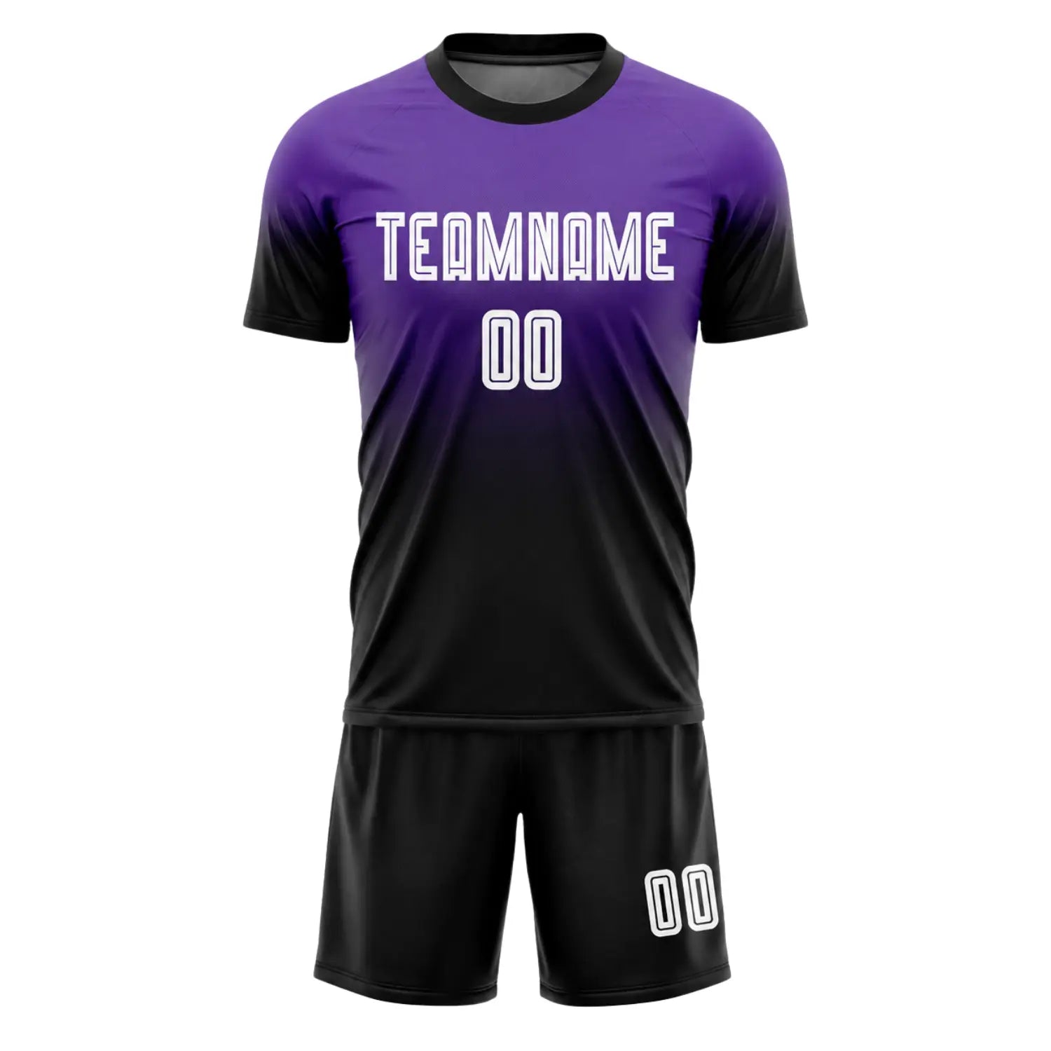 Custom made purple and black football jersey set with personalized team name and number, quick dry breathable polyester uniform